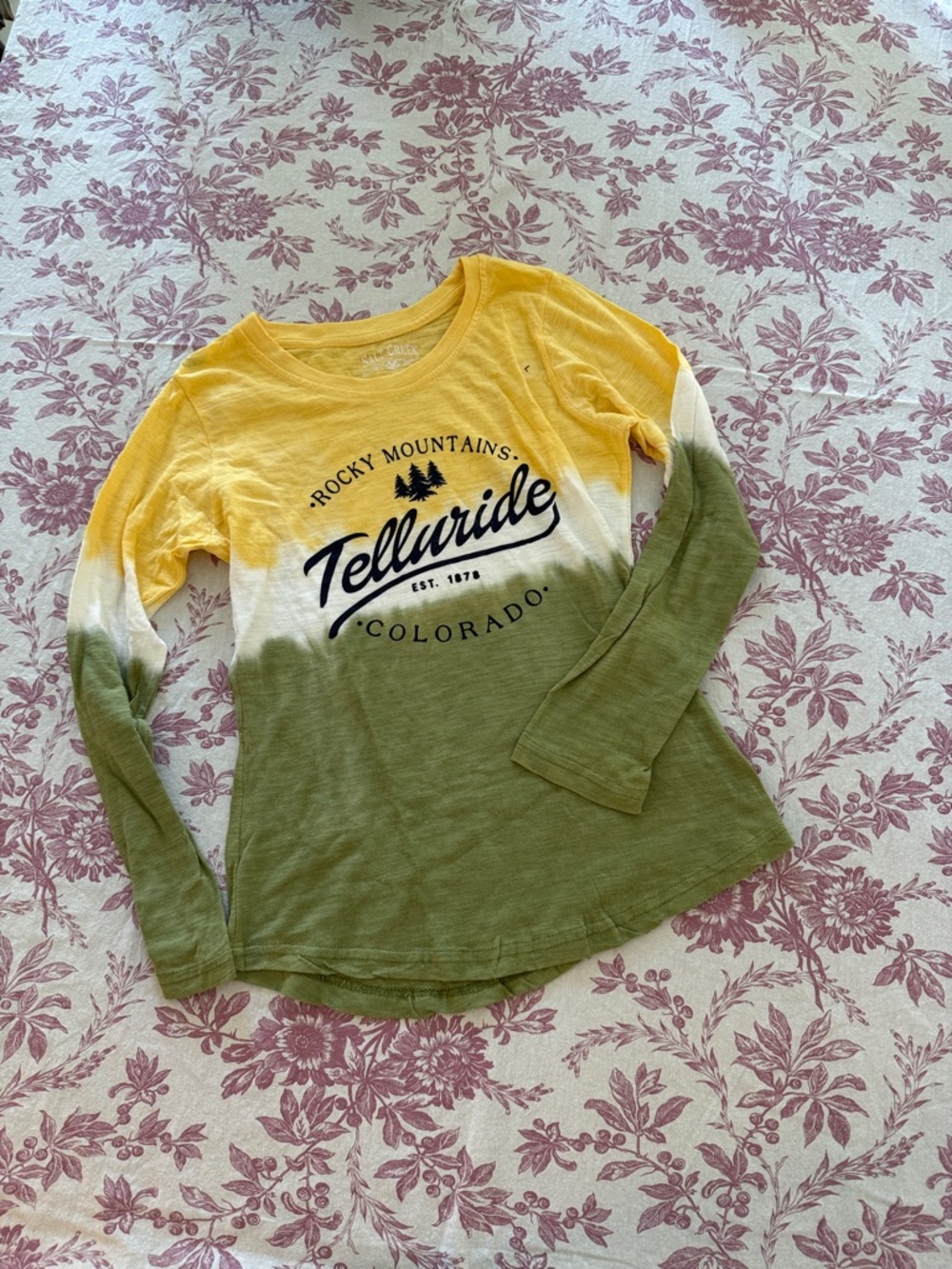 NWT kids L women XS telluride Colorado long sleeve tie dye tee 100% cotton